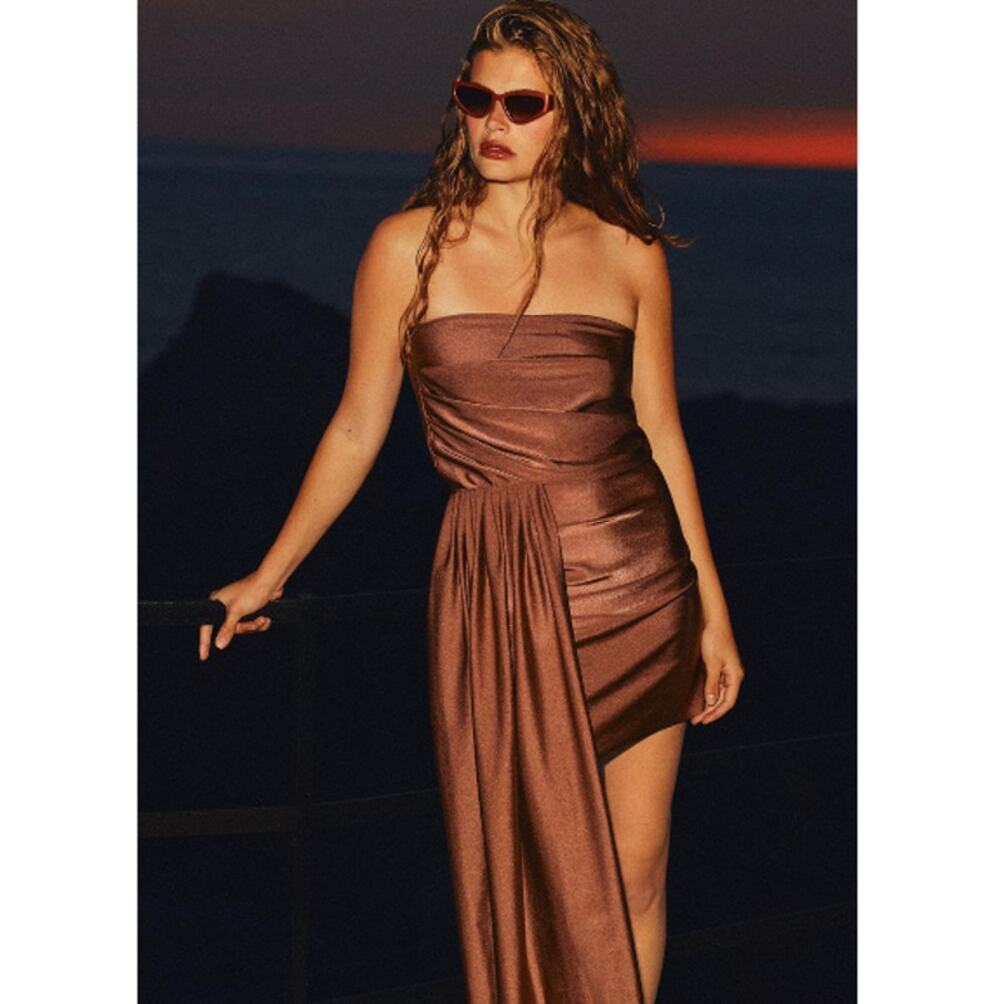 NWT Anthropologie Eugenia Fernandez Strapless Draped Mini Dress Bronze Large
